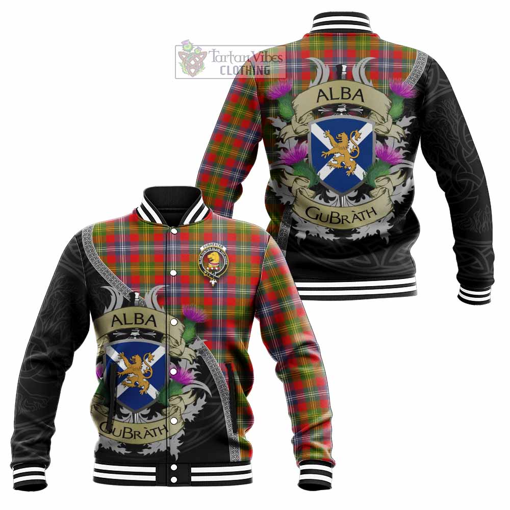 Tartan Vibes Clothing Forrester (Foster) Tartan Family Crest Baseball Jacket Lion Rampant Royal Thistle Shield Celtic Inspired