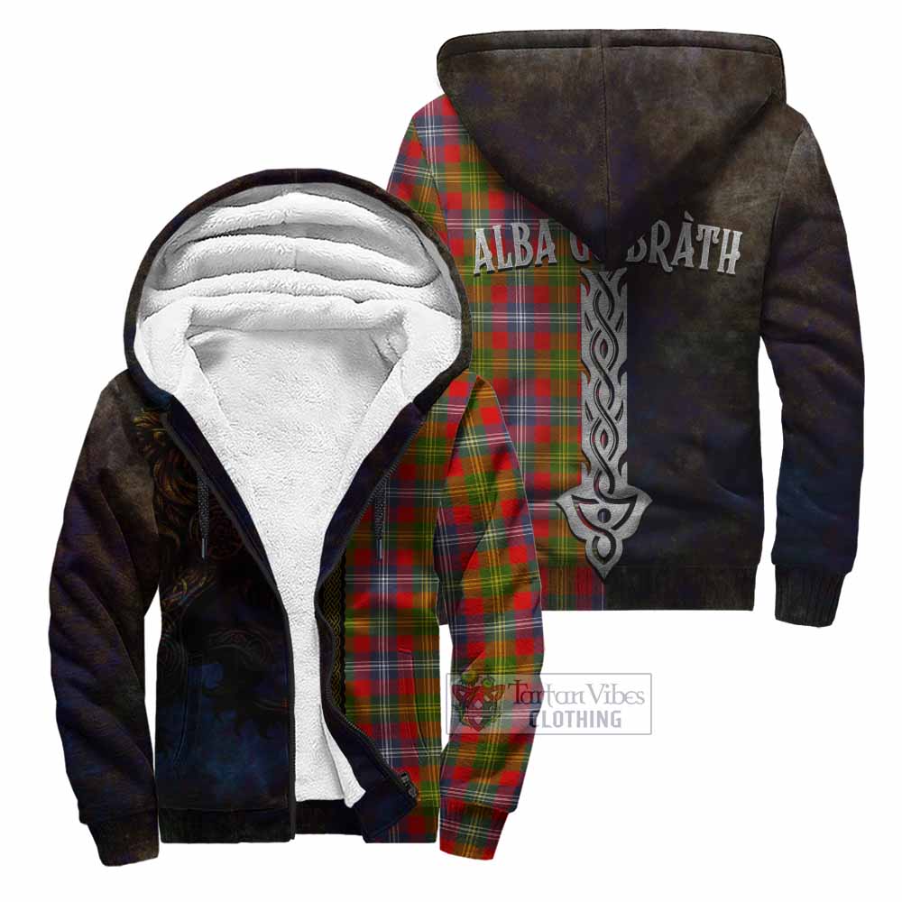 Tartan Vibes Clothing Forrester (Foster) Tartan Family Crest Sherpa Hoodie Alba Gu Brath Be Brave Lion Ancient Style