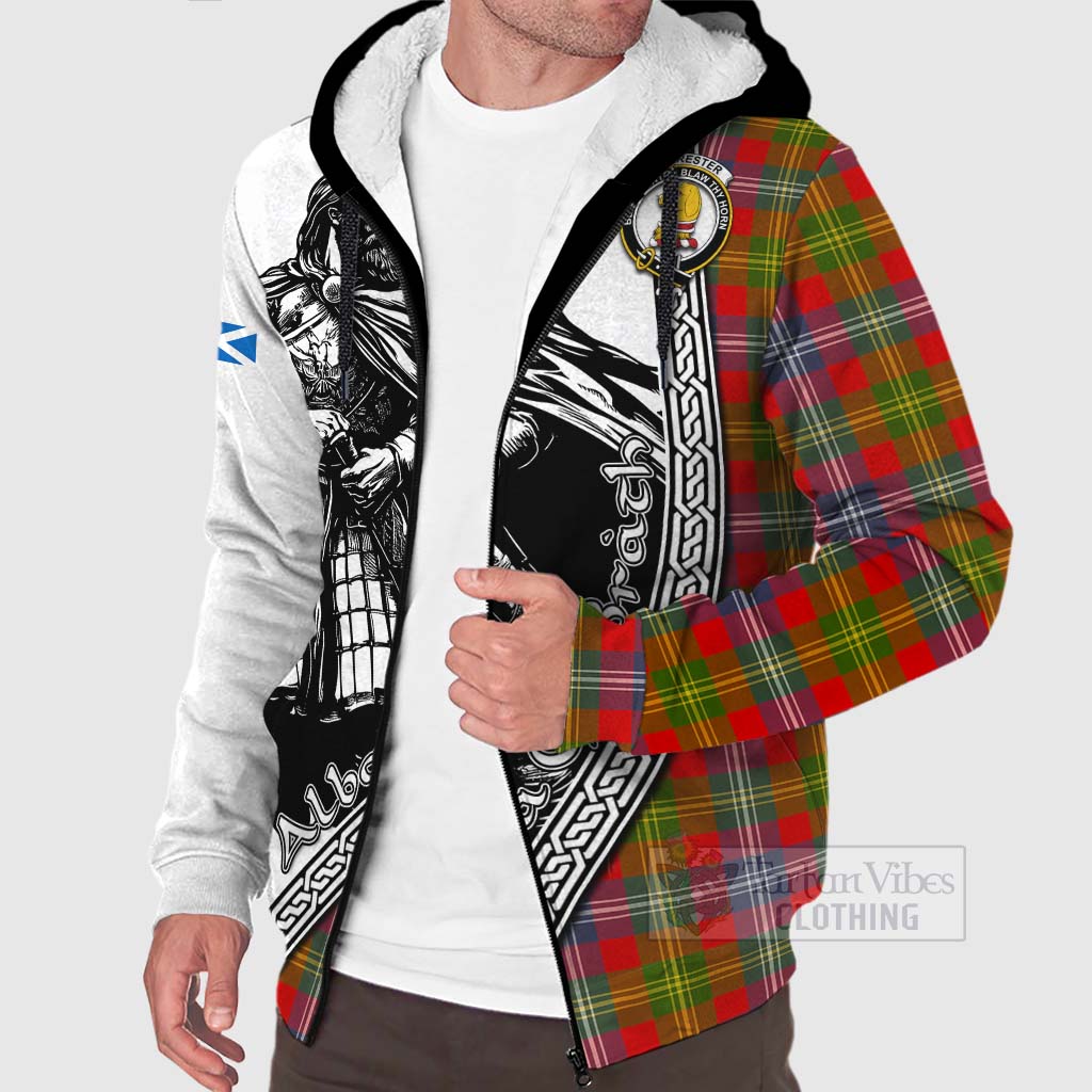 Tartan Vibes Clothing Forrester (Foster) Tartan Clan Crest Sherpa Hoodie with Highlander Warrior Celtic Style