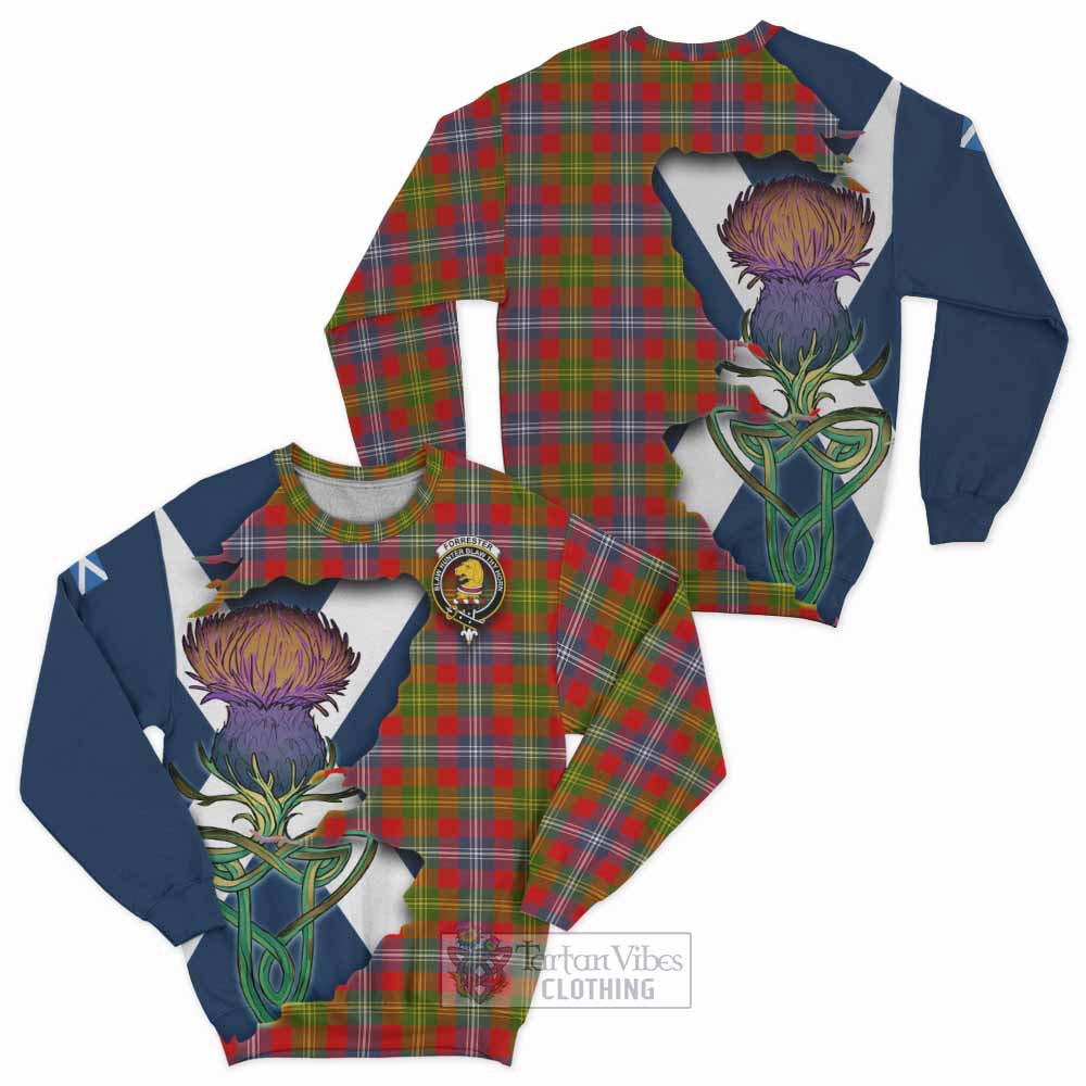 Tartan Vibes Clothing Forrester (Foster) Tartan Family Crest Sweatshirt Scottish Thistle Celtic Inspired