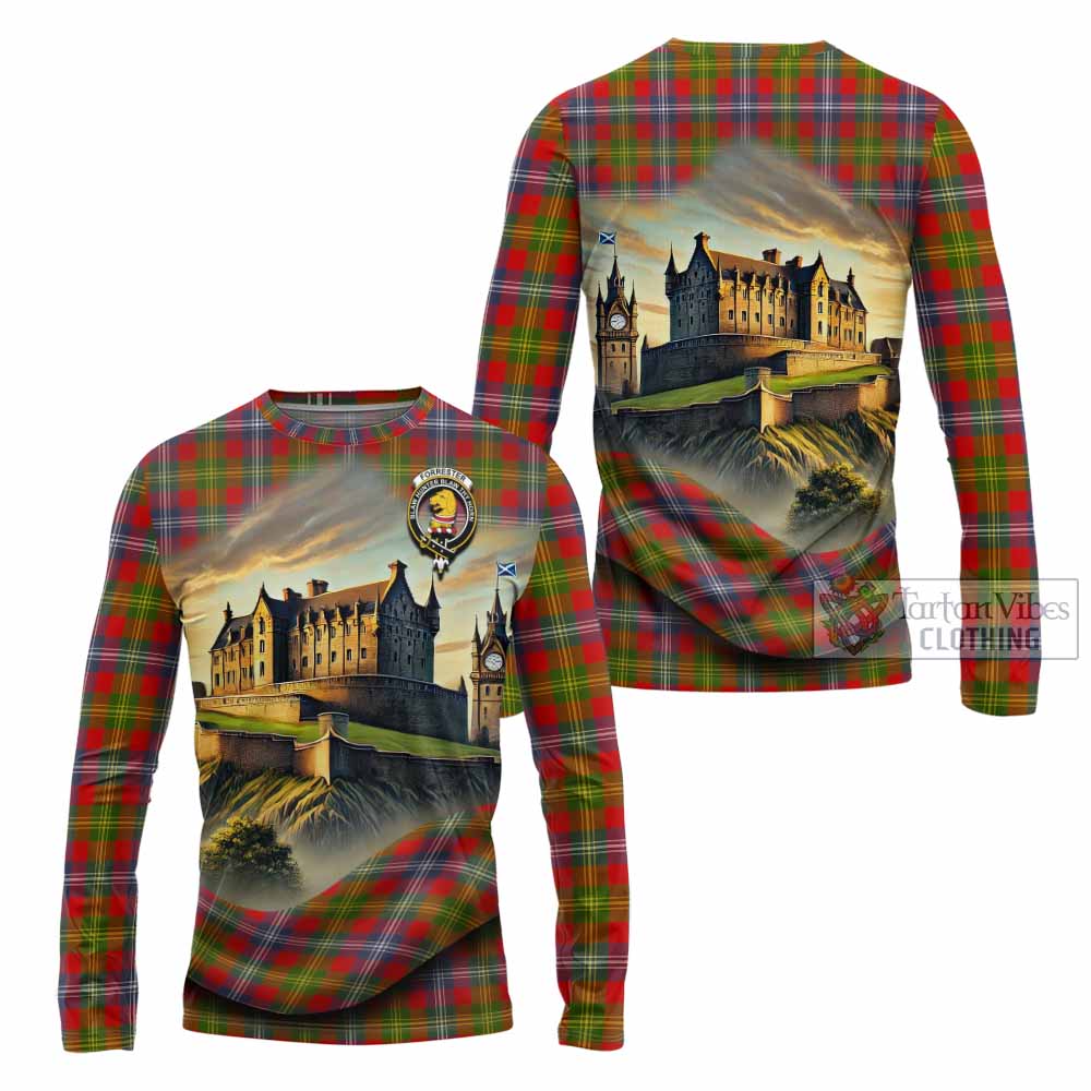 Tartan Vibes Clothing Forrester (Foster) Tartan Family Crest Long Sleeve T-Shirt with Scottish Ancient Castle Style