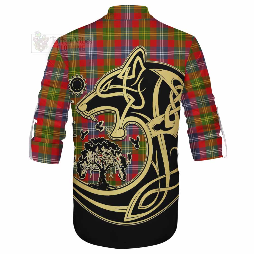 Tartan Vibes Clothing Forrester (Foster) Tartan Ghillie Kilt Shirt with Family Crest Celtic Wolf Style