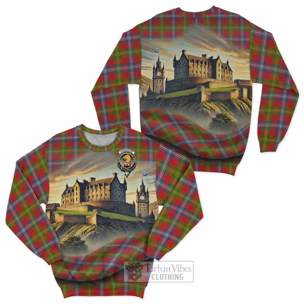 Tartan Vibes Clothing Forrester (Foster) Tartan Family Crest Sweatshirt with Scottish Ancient Castle Style