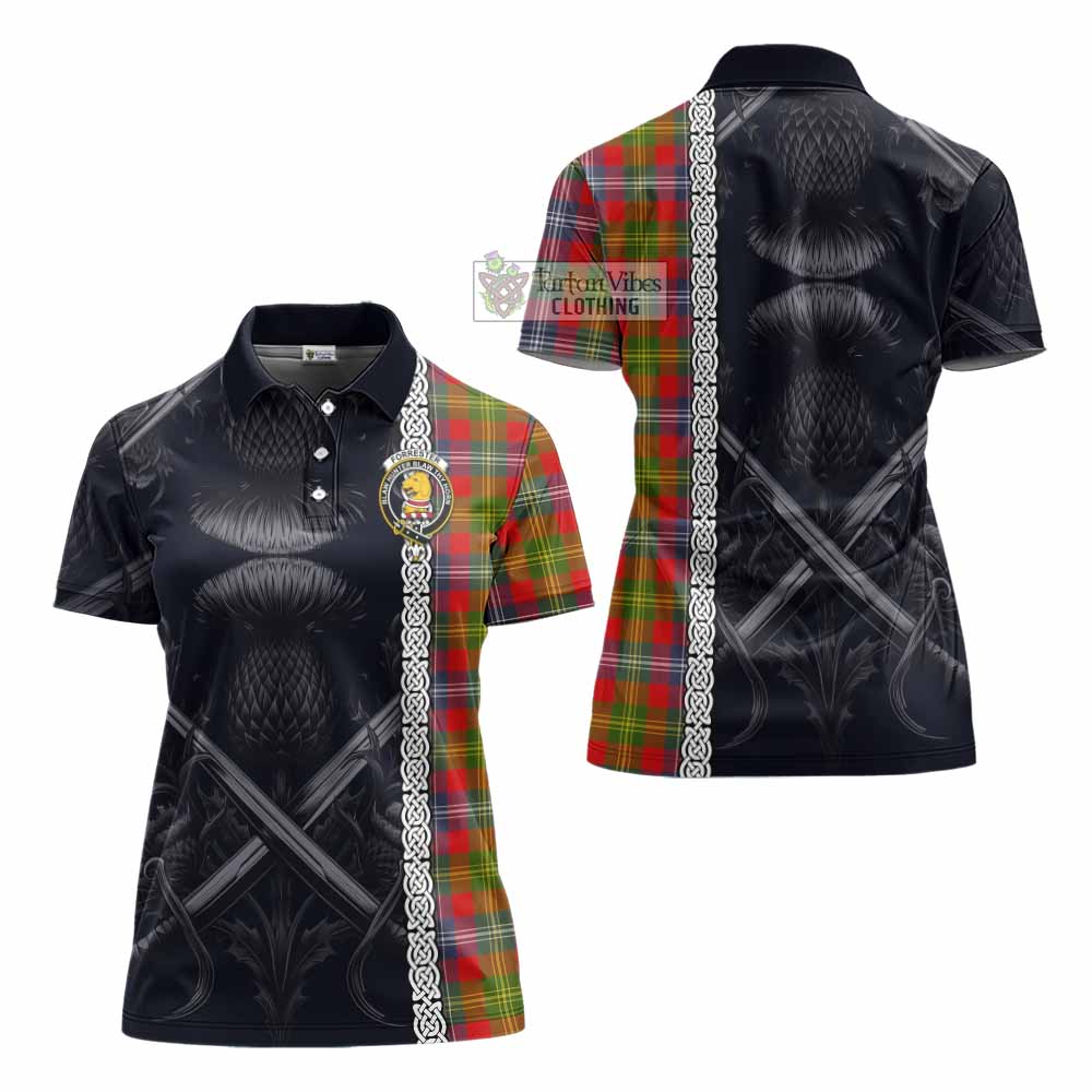 Tartan Vibes Clothing Forrester (Foster) Tartan Women's Polo Shirt with Family Crest Cross Sword Thistle Celtic Vibes