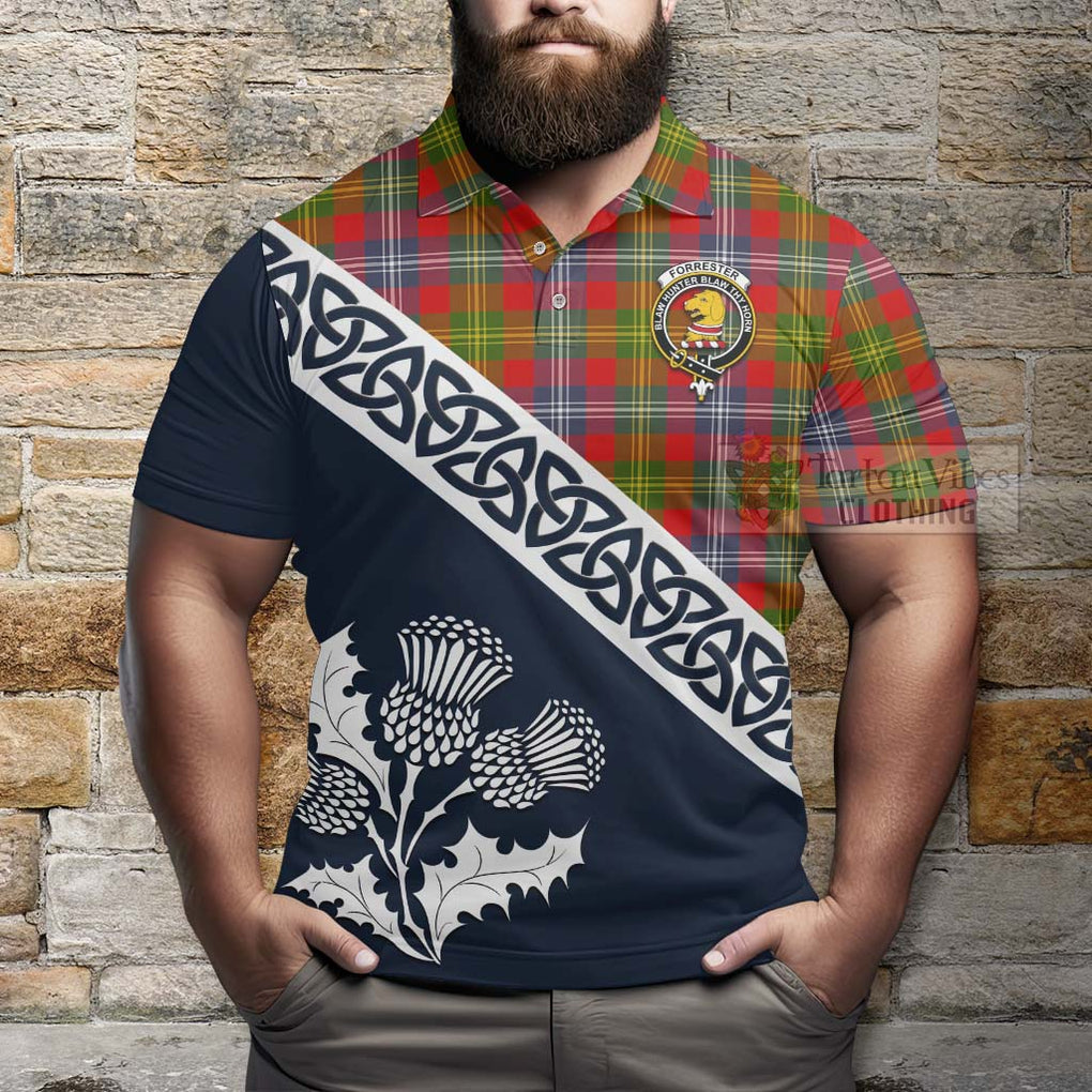 Forrester (Foster) Tartan Polo Shirt Featuring Thistle and Scotland Map