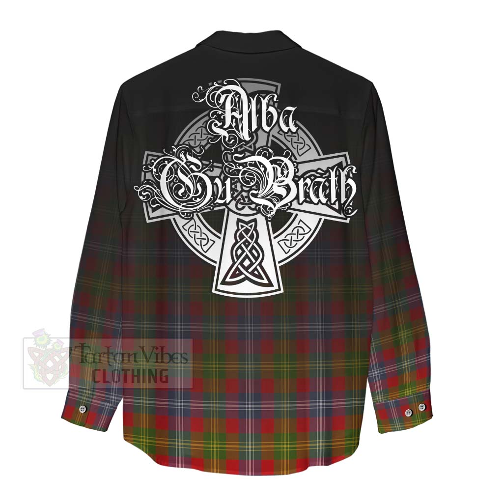 Tartan Vibes Clothing Forrester (Foster) Tartan Women's Casual Shirt Featuring Alba Gu Brath Family Crest Celtic Inspired