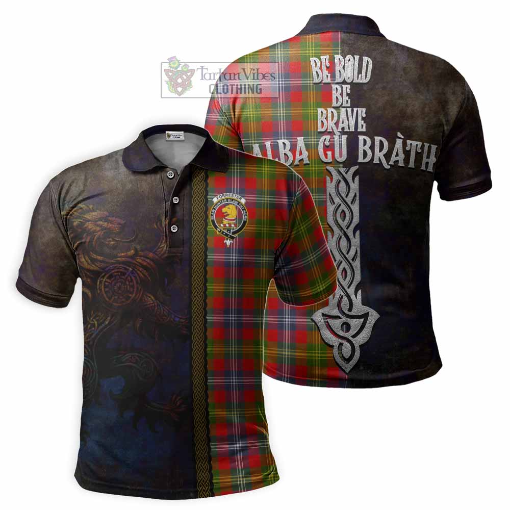 Tartan Vibes Clothing Forrester (Foster) Tartan Family Crest Polo Shirt Alba Gu Brath Be Brave Lion Ancient Style