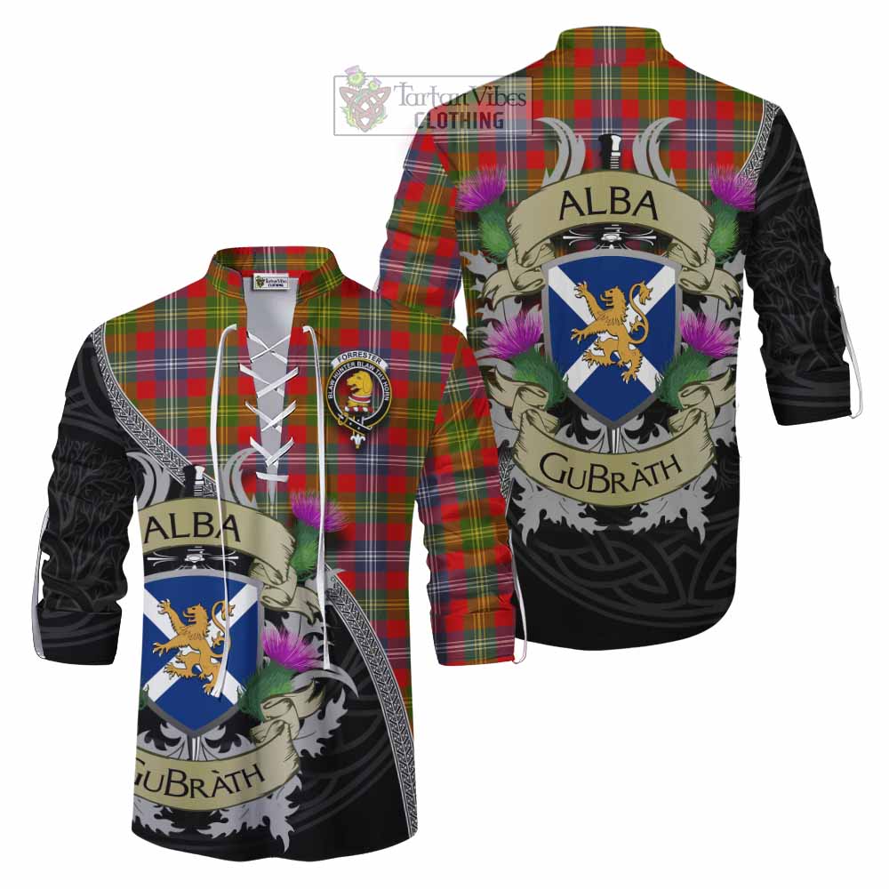 Tartan Vibes Clothing Forrester (Foster) Tartan Family Crest Ghillie Kilt Shirt Lion Rampant Royal Thistle Shield Celtic Inspired