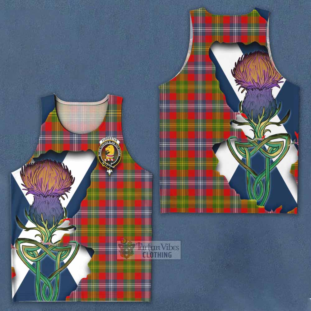 Tartan Vibes Clothing Forrester (Foster) Tartan Family Crest Men's Tank Top Scottish Thistle Celtic Inspired