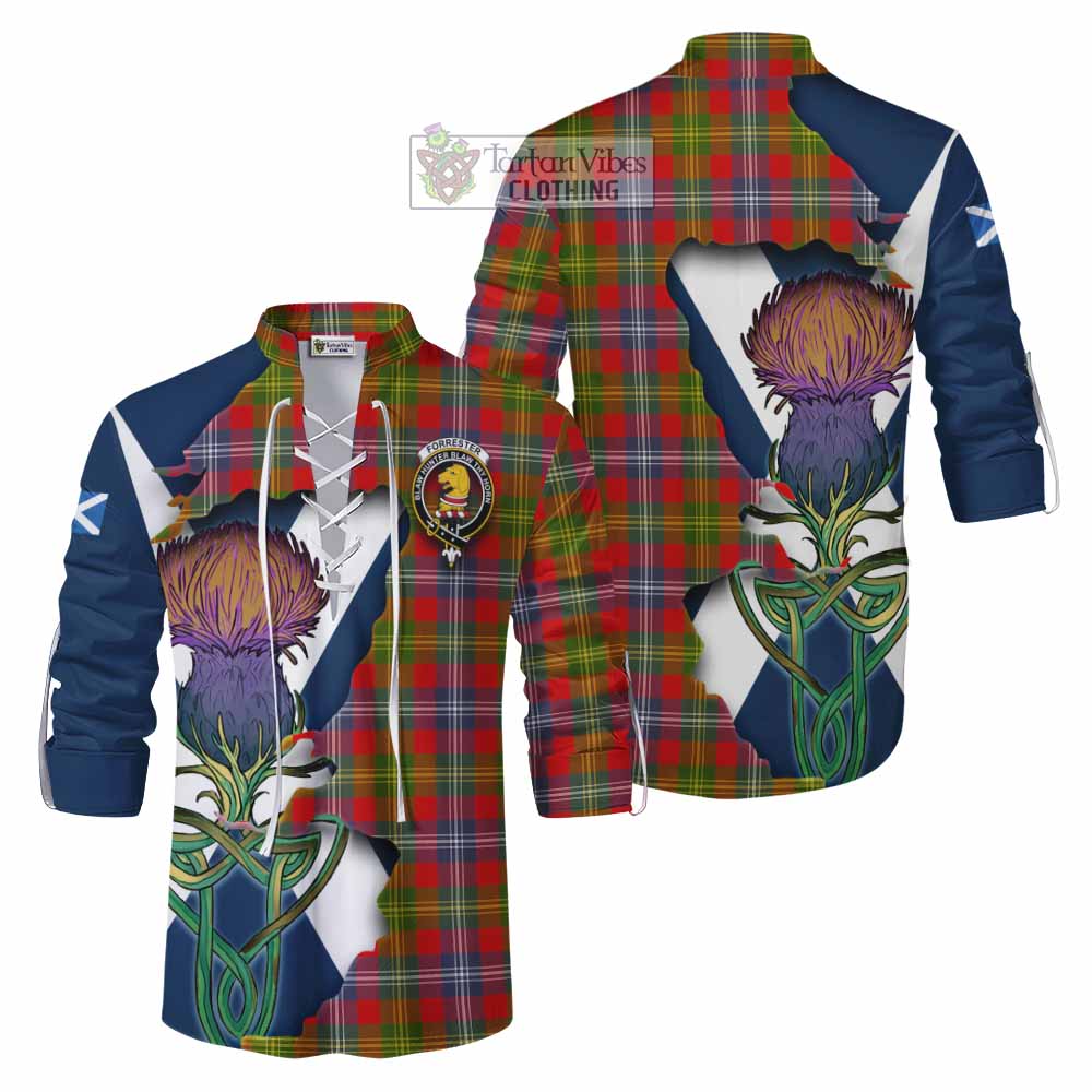 Tartan Vibes Clothing Forrester (Foster) Tartan Family Crest Ghillie Kilt Shirt Scottish Thistle Celtic Inspired
