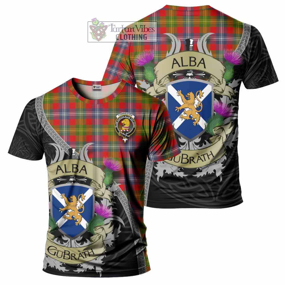 Tartan Vibes Clothing Forrester (Foster) Tartan Family Crest T-Shirt Lion Rampant Royal Thistle Shield Celtic Inspired