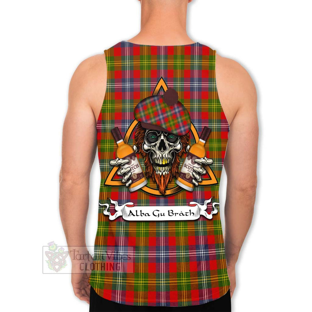 Tartan Vibes Clothing Forrester (Foster) Tartan Men's Tank Top with Family Crest and Bearded Skull Holding Bottles of Whiskey