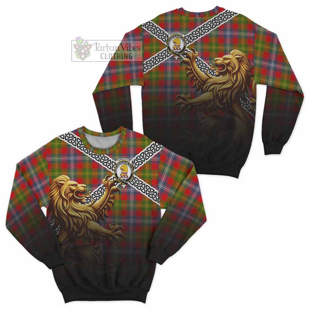 Tartan Vibes Clothing Forrester (Foster) Crest Tartan Sweatshirt with Golden Lion Emblem Celtic Style