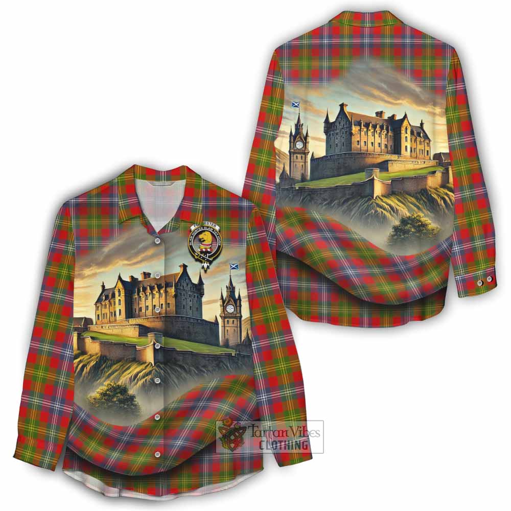 Tartan Vibes Clothing Forrester (Foster) Tartan Family Crest Women's Casual Shirt with Scottish Ancient Castle Style