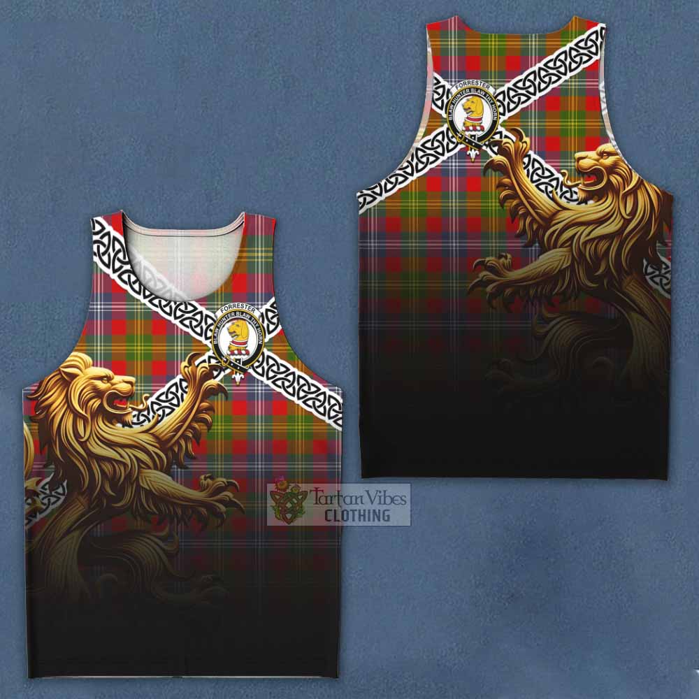 Tartan Vibes Clothing Forrester (Foster) Crest Tartan Men's Tank Top with Golden Lion Emblem Celtic Style