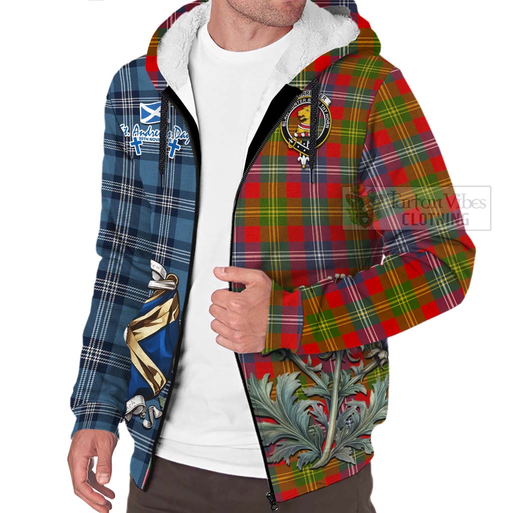 Tartan Vibes Clothing Forrester (Foster) Tartan Sherpa Hoodie Happy St. Andrew's Day Half Tartan Style