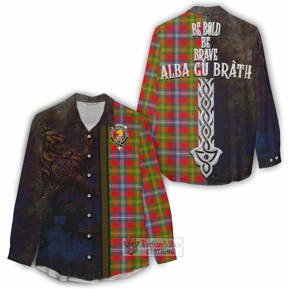 Tartan Vibes Clothing Forrester (Foster) Tartan Family Crest Women's Casual Shirt Alba Gu Brath Be Brave Lion Ancient Style