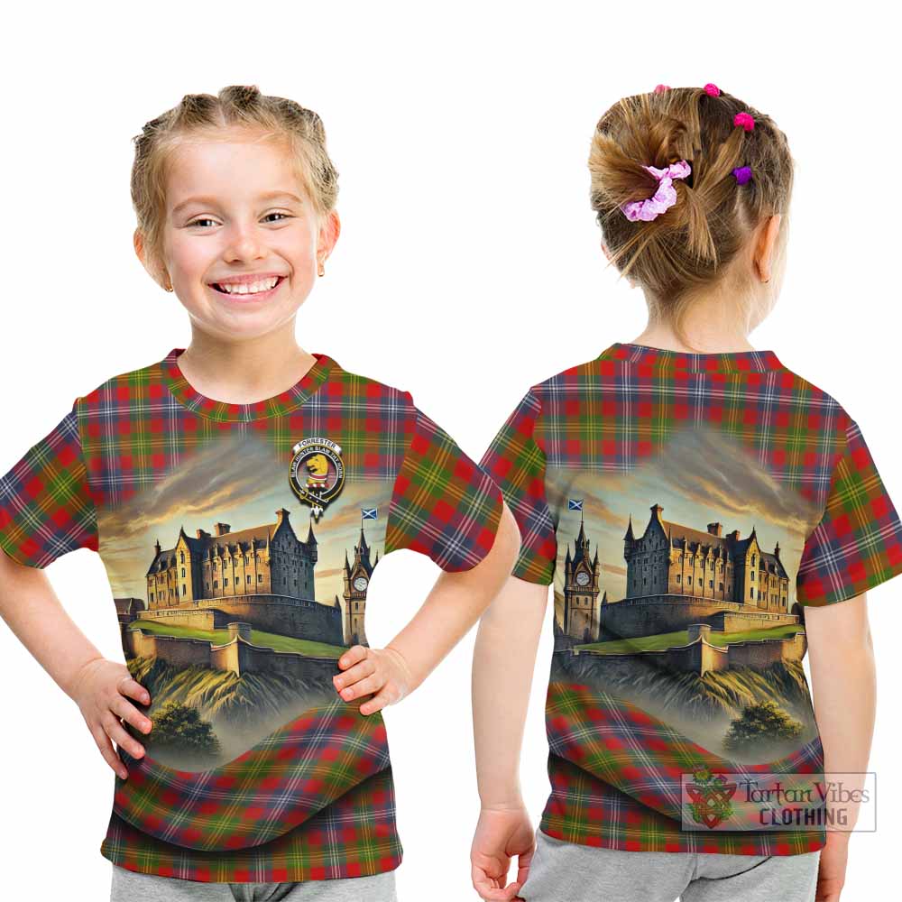 Tartan Vibes Clothing Forrester (Foster) Tartan Family Crest Kid T-Shirt with Scottish Ancient Castle Style