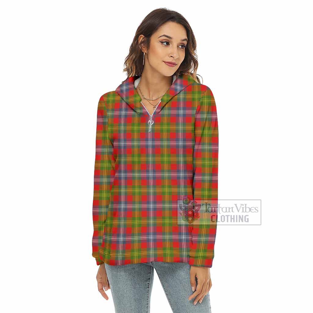 Tartan Vibes Clothing Forrester (Foster) Tartan Women's Borg  Half Zip Fleece Hoodie
