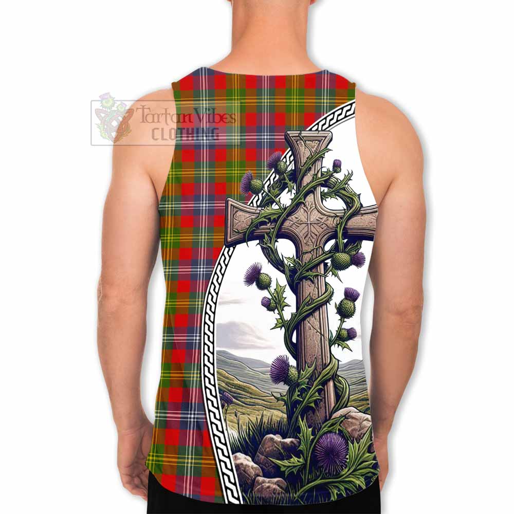 Tartan Vibes Clothing Forrester (Foster) Tartan Men's Tank Top with Family Crest and St. Andrew's Cross Accented by Thistle Vines
