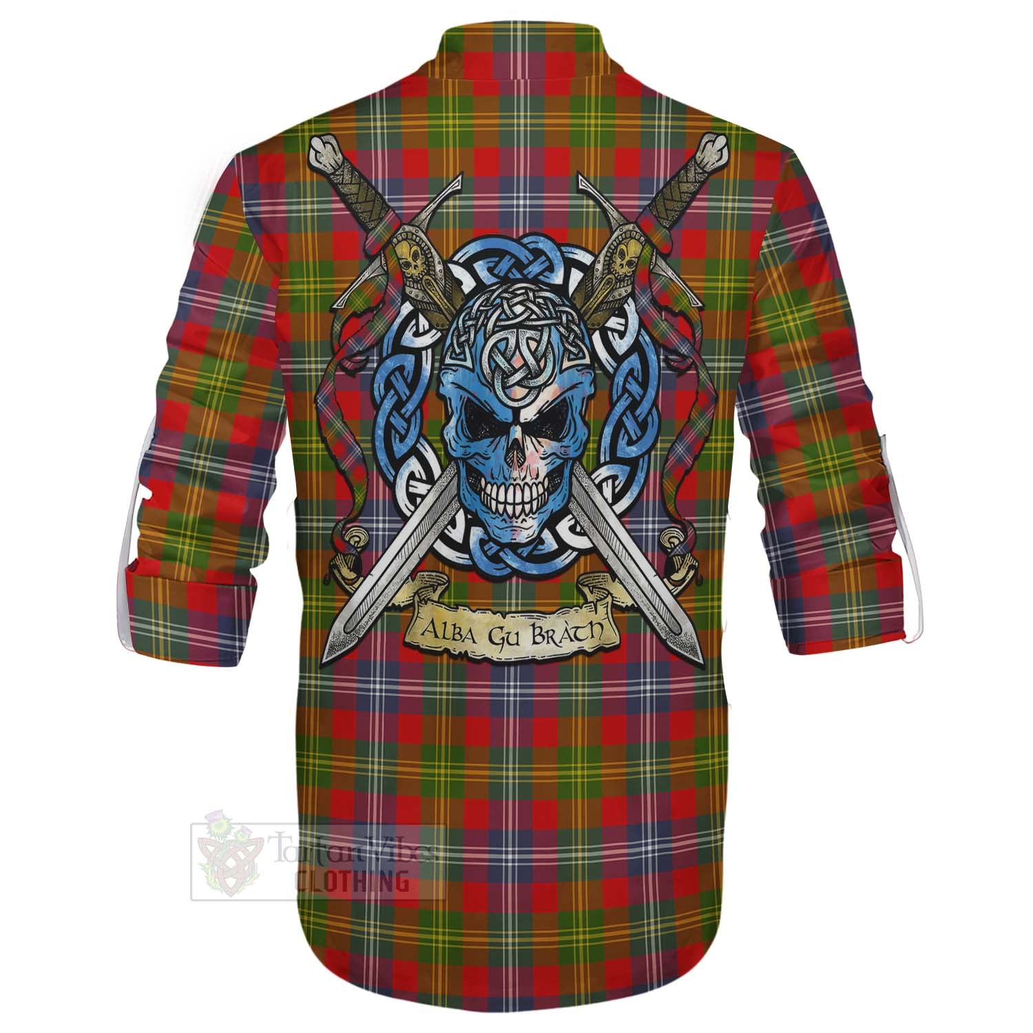 Tartan Vibes Clothing Forrester (Foster) Tartan Ghillie Kilt Shirt with Family Crest Celtic Skull Style