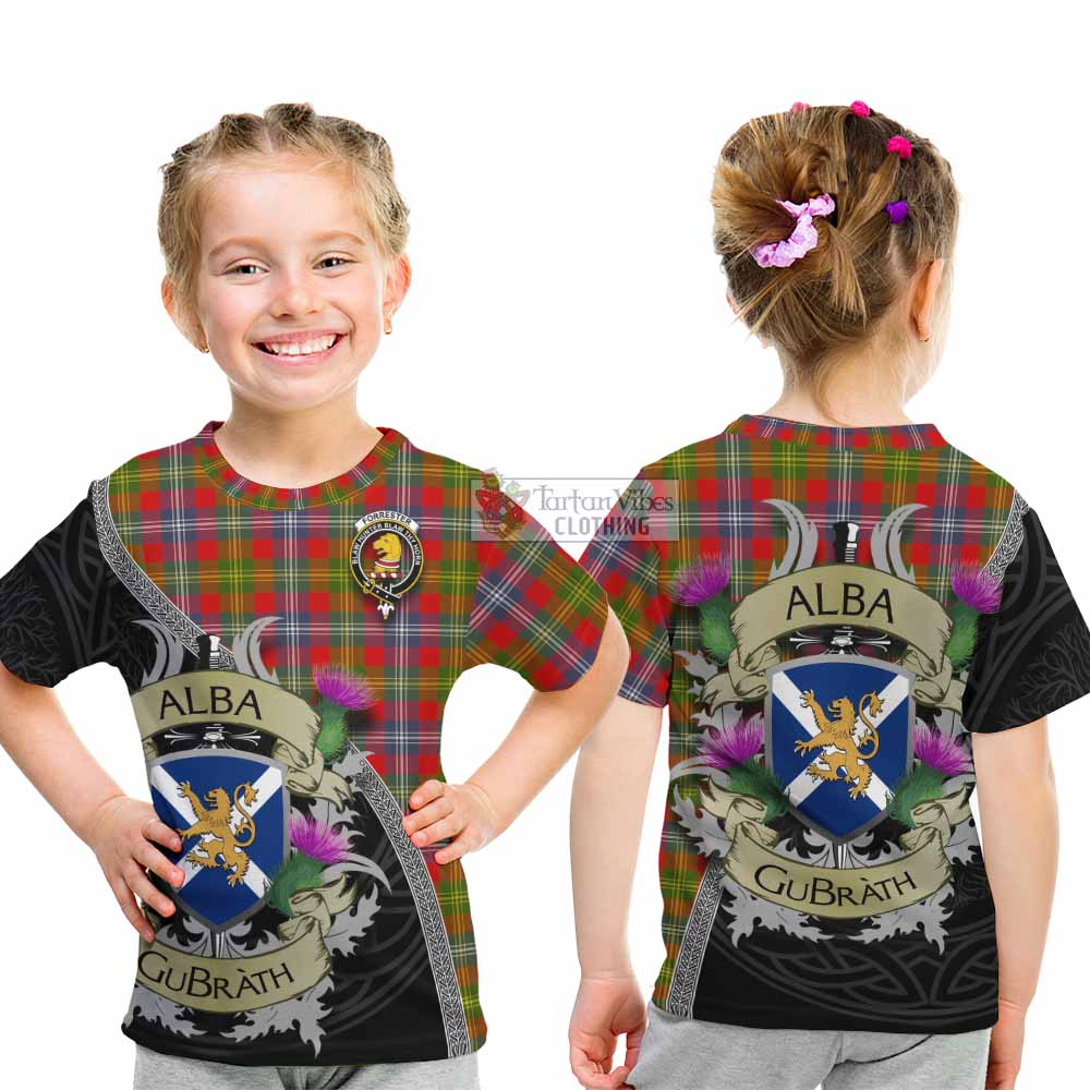 Tartan Vibes Clothing Forrester (Foster) Tartan Family Crest Kid T-Shirt Lion Rampant Royal Thistle Shield Celtic Inspired
