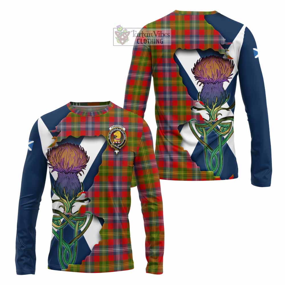 Tartan Vibes Clothing Forrester (Foster) Tartan Family Crest Long Sleeve T-Shirt Scottish Thistle Celtic Inspired