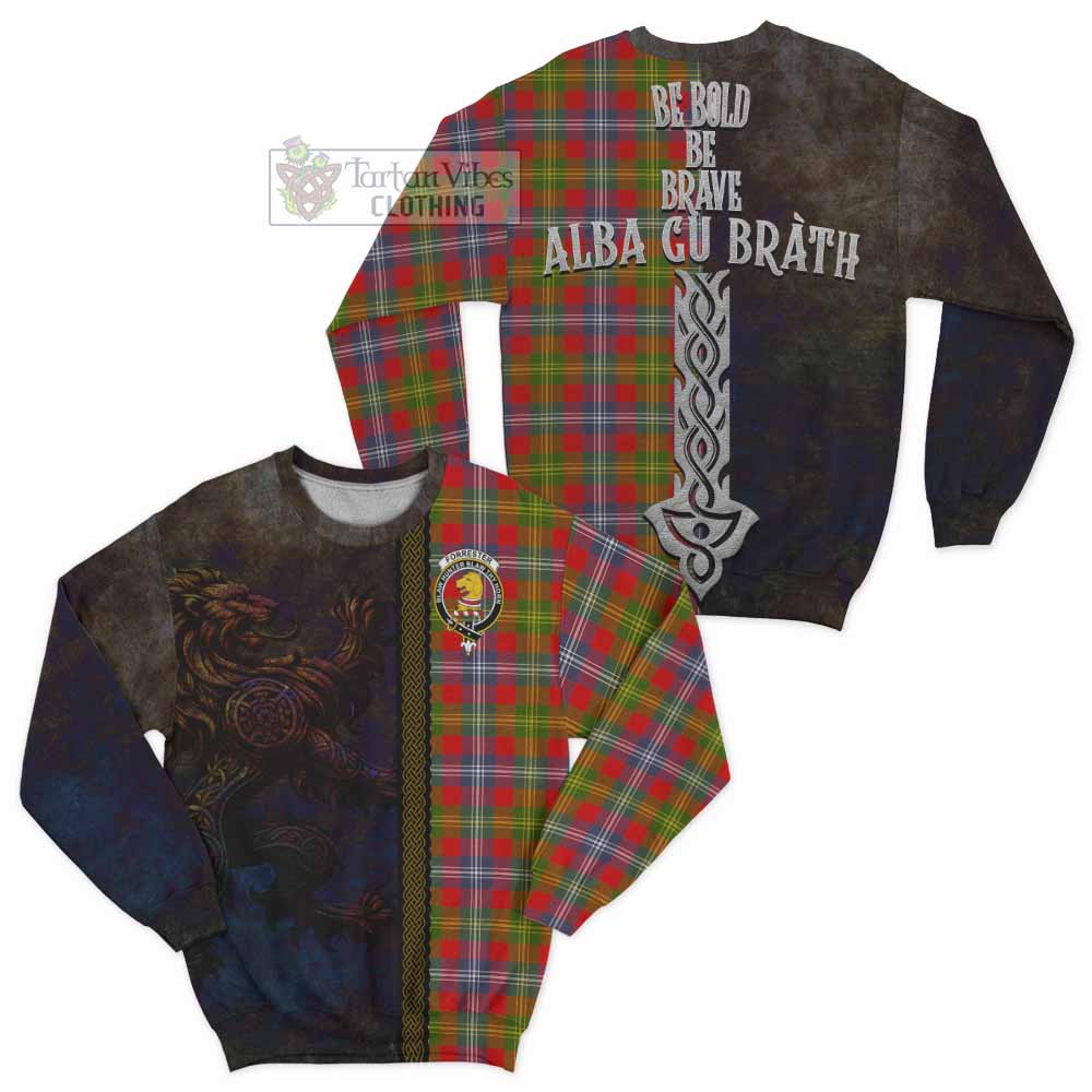 Tartan Vibes Clothing Forrester (Foster) Tartan Family Crest Sweatshirt Alba Gu Brath Be Brave Lion Ancient Style