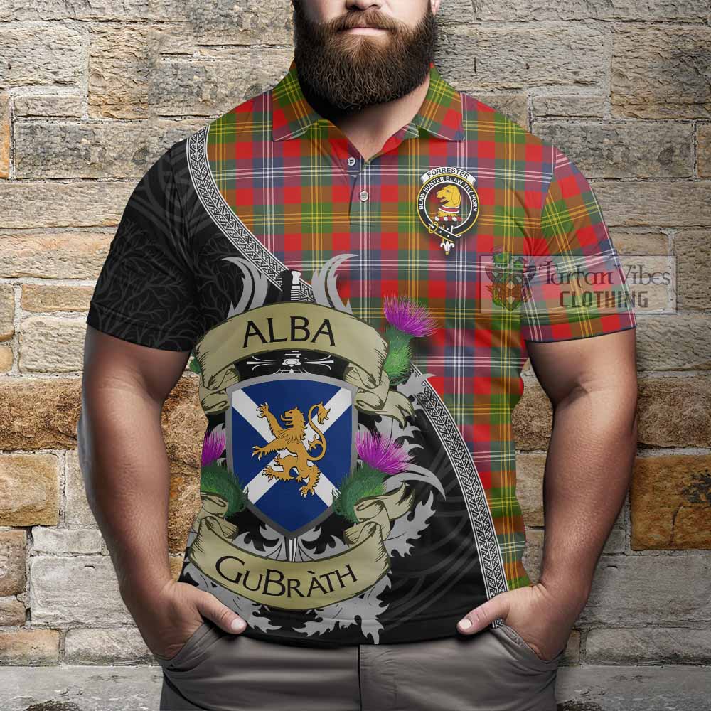 Tartan Vibes Clothing Forrester (Foster) Tartan Family Crest Polo Shirt Lion Rampant Royal Thistle Shield Celtic Inspired