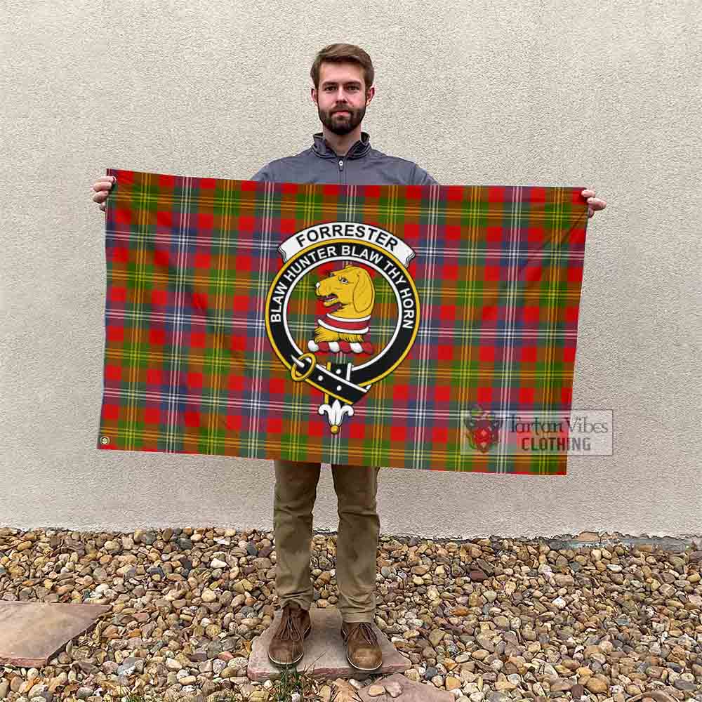 Tartan Vibes Clothing Forrester (Foster) Tartan House Flag with Family Crest