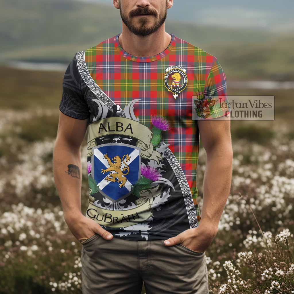 Tartan Vibes Clothing Forrester (Foster) Tartan Family Crest T-Shirt Lion Rampant Royal Thistle Shield Celtic Inspired