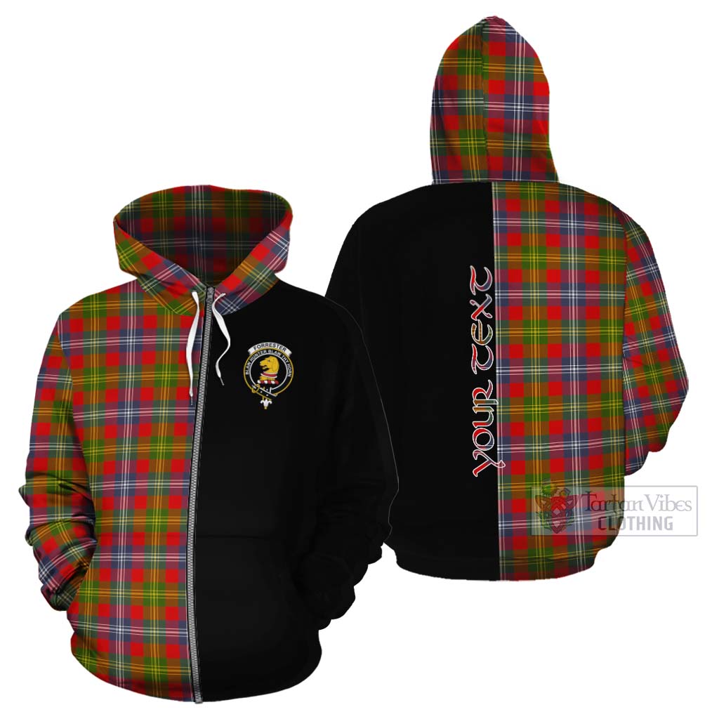 Tartan Vibes Clothing Forrester (Foster) Tartan Cotton Hoodie with Family Crest and Half Of Me Style