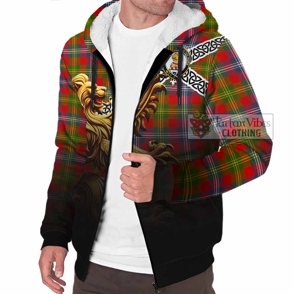 Tartan Vibes Clothing Forrester (Foster) Crest Tartan Sherpa Hoodie with Golden Lion Emblem Celtic Style