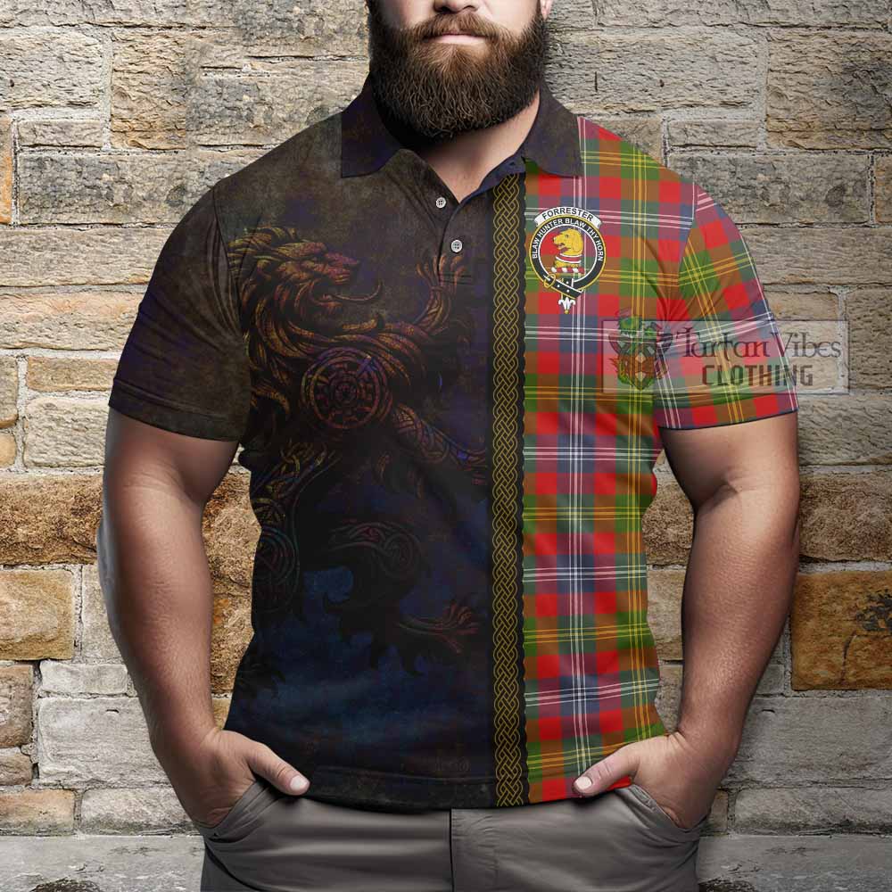 Tartan Vibes Clothing Forrester (Foster) Tartan Family Crest Polo Shirt Alba Gu Brath Be Brave Lion Ancient Style