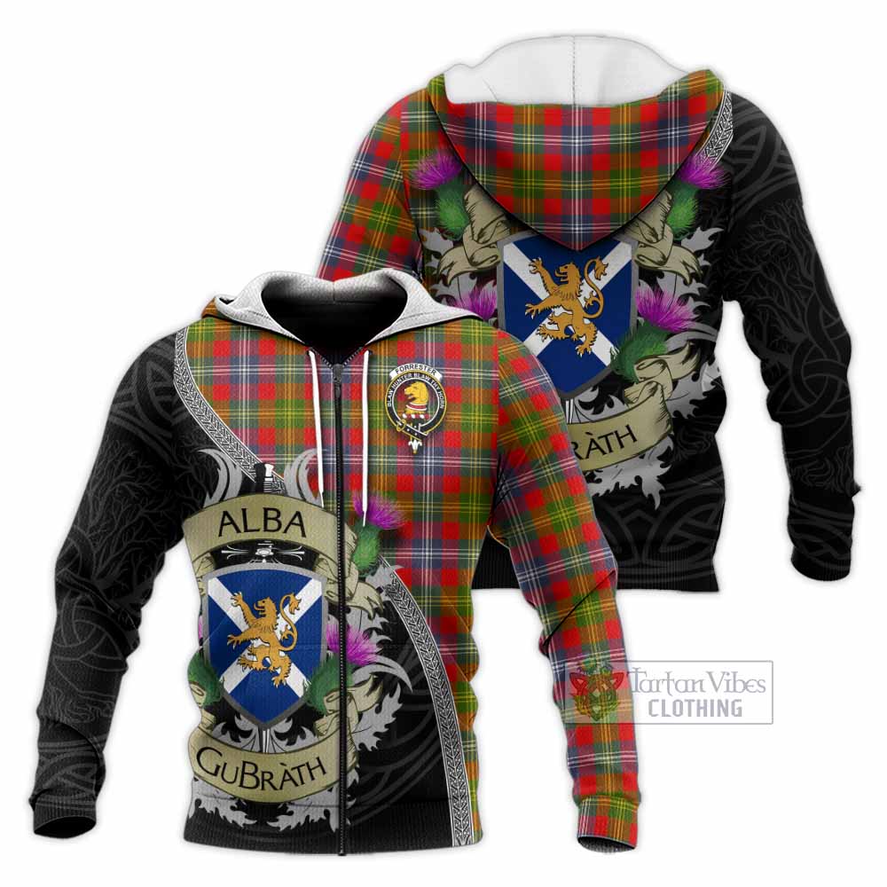 Tartan Vibes Clothing Forrester (Foster) Tartan Family Crest Knitted Hoodie Lion Rampant Royal Thistle Shield Celtic Inspired