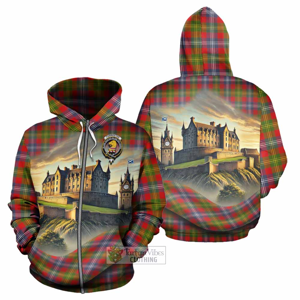 Tartan Vibes Clothing Forrester (Foster) Tartan Family Crest Hoodie with Scottish Ancient Castle Style