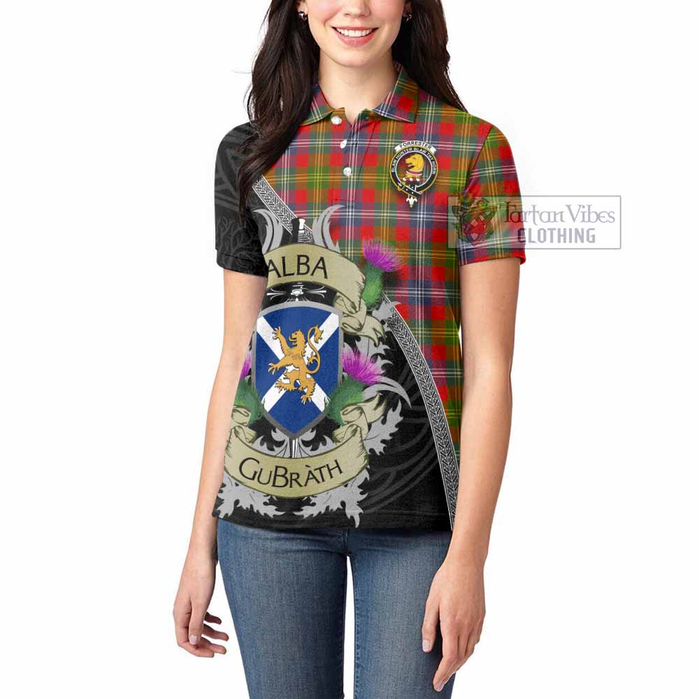 Tartan Vibes Clothing Forrester (Foster) Tartan Family Crest Women's Polo Shirt Lion Rampant Royal Thistle Shield Celtic Inspired