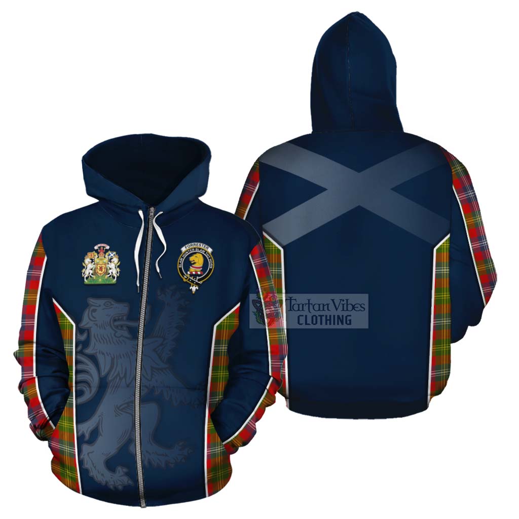 Tartan Vibes Clothing Forrester (Foster) Tartan Cotton Hoodie with Family Crest and Lion Rampant Vibes Sport Style