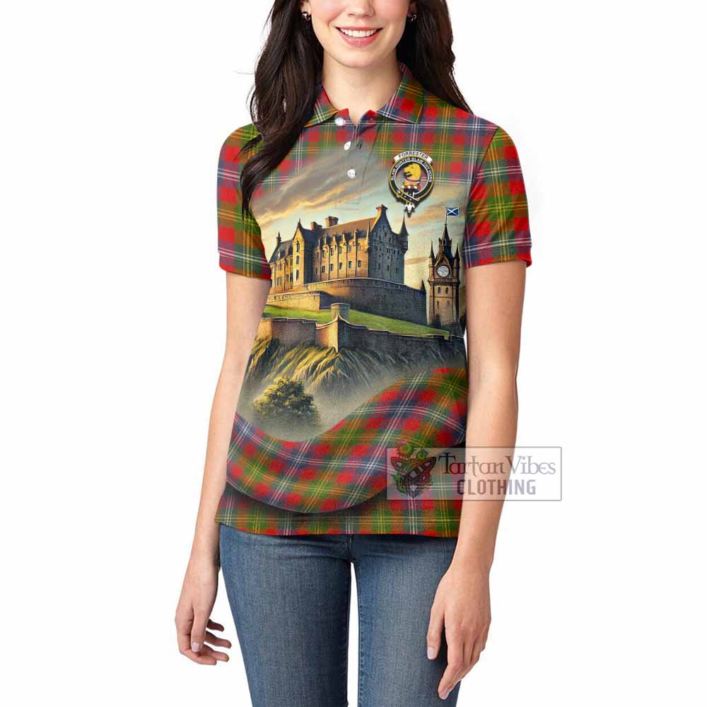 Tartan Vibes Clothing Forrester (Foster) Tartan Family Crest Women's Polo Shirt with Scottish Ancient Castle Stype
