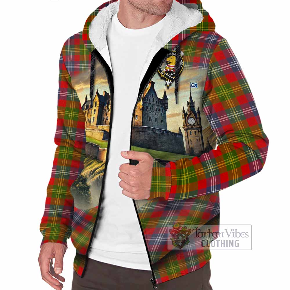 Tartan Vibes Clothing Forrester (Foster) Tartan Family Crest Sherpa Hoodie with Scottish Ancient Castle Style