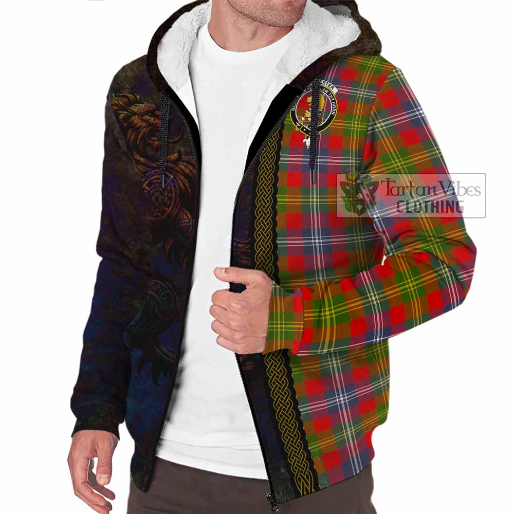 Tartan Vibes Clothing Forrester (Foster) Tartan Family Crest Sherpa Hoodie Alba Gu Brath Be Brave Lion Ancient Style