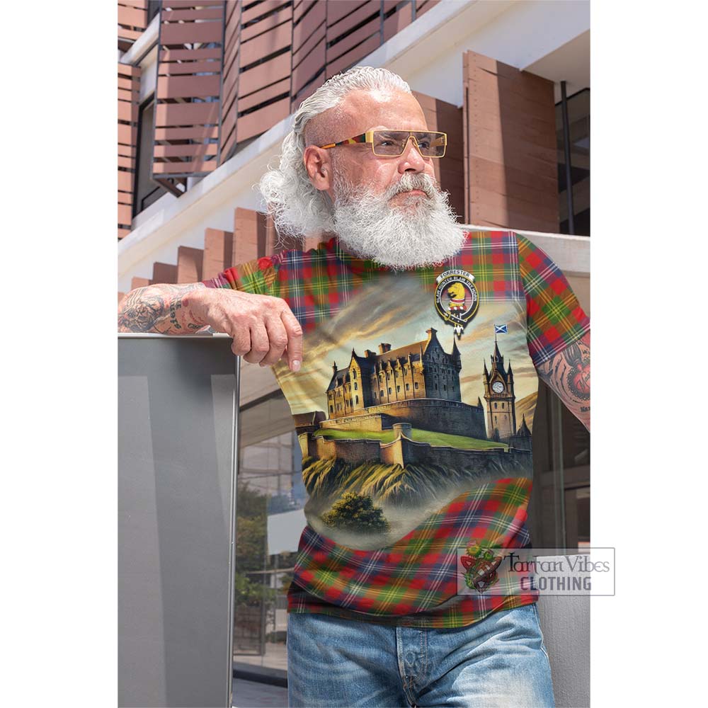 Tartan Vibes Clothing Forrester (Foster) Tartan Family Crest Cotton T-shirt with Scottish Ancient Castle Style
