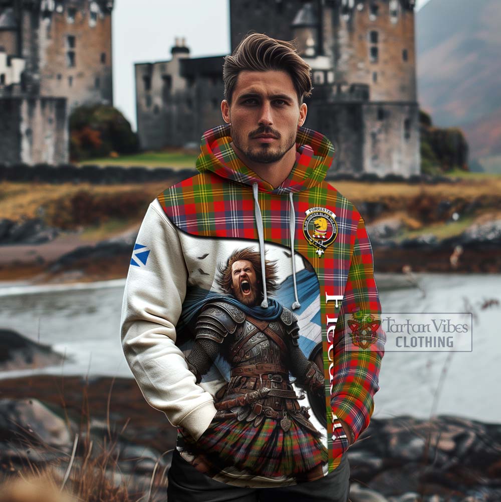 Tartan Vibes Clothing Forrester (Foster) Crest Tartan Cotton Hoodie Inspired by the Freedom of Scottish Warrior