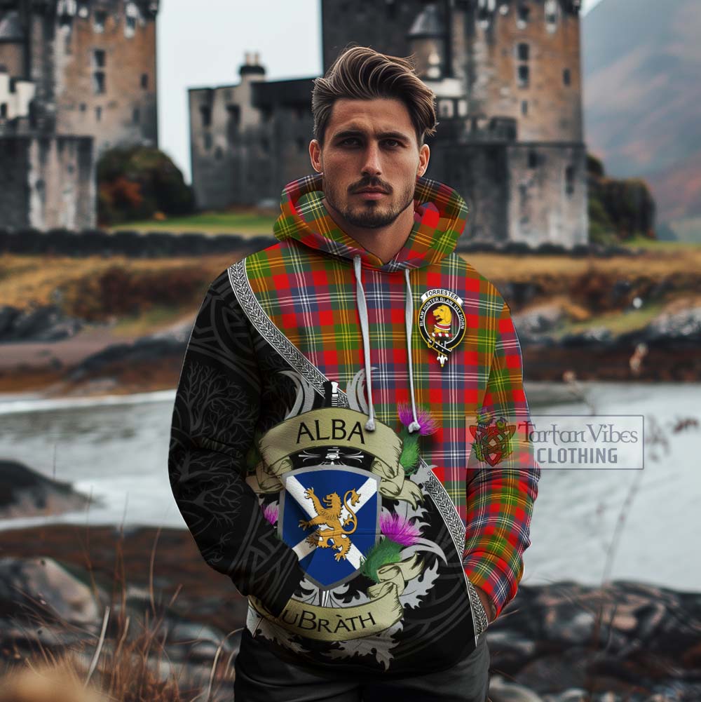 Tartan Vibes Clothing Forrester (Foster) Tartan Family Crest Cotton Hoodie Lion Rampant Royal Thistle Shield Celtic Inspired