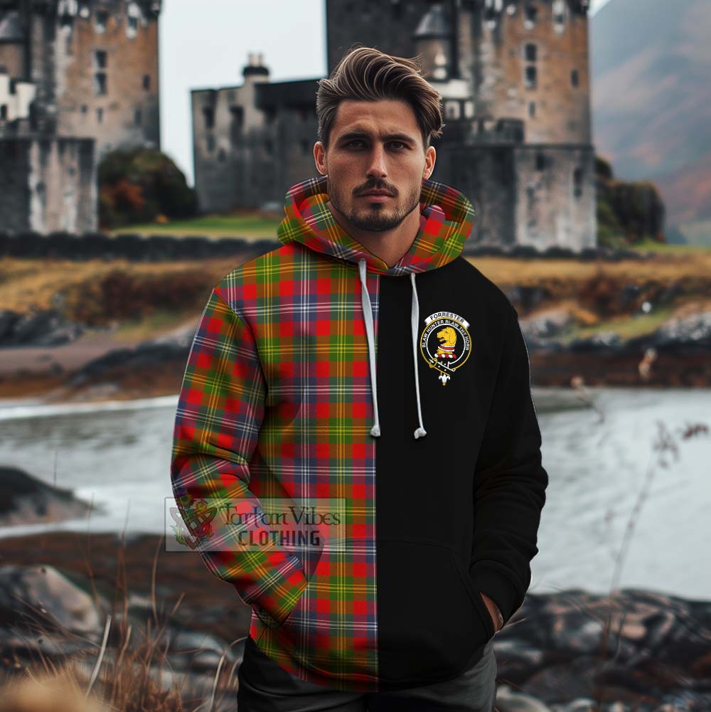 Tartan Vibes Clothing Forrester (Foster) Tartan Cotton Hoodie with Family Crest and Half Of Me Style