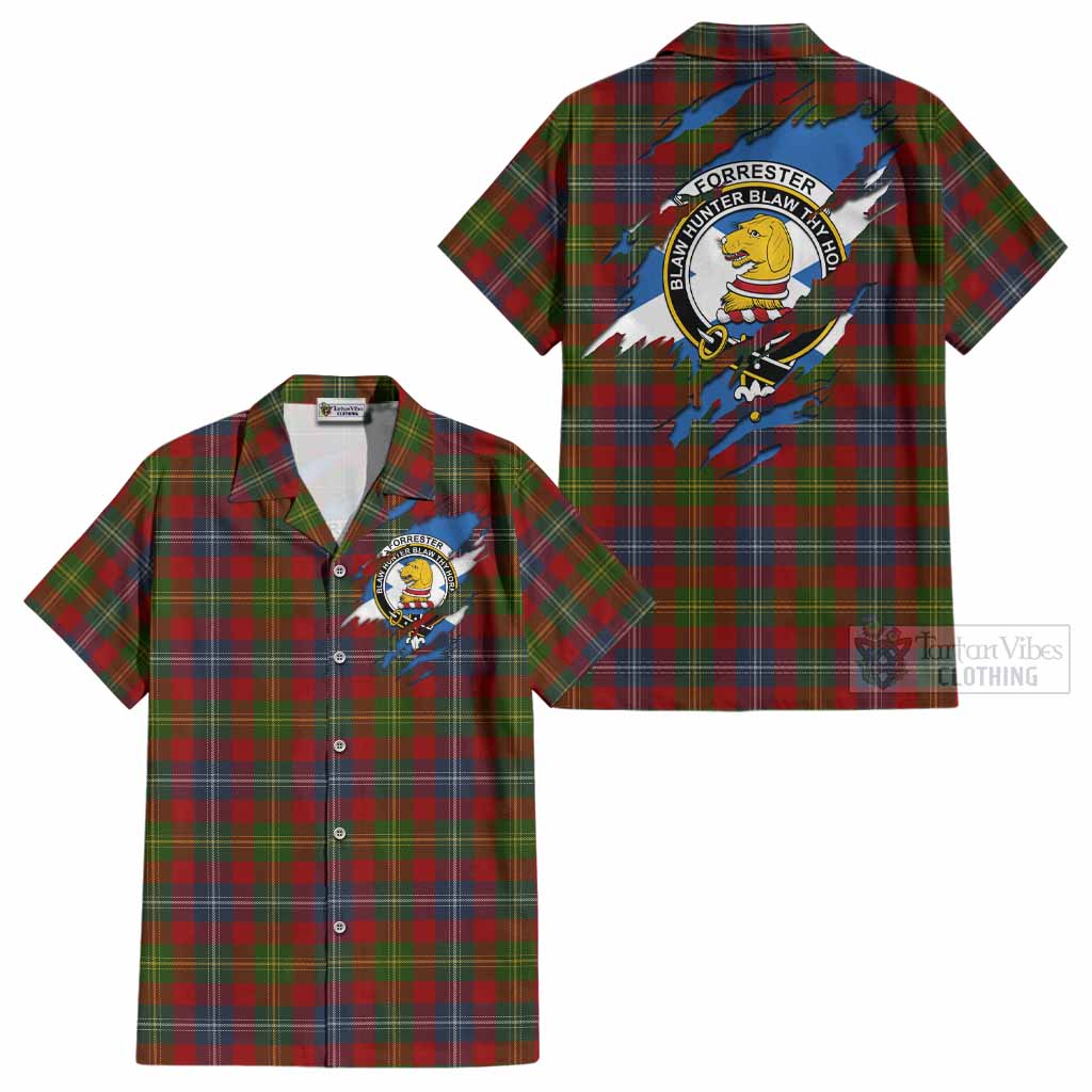 Forrester (Foster) Clan Crest In Me Tartan Cotton Hawaiian Shirt Scotland Flag Style