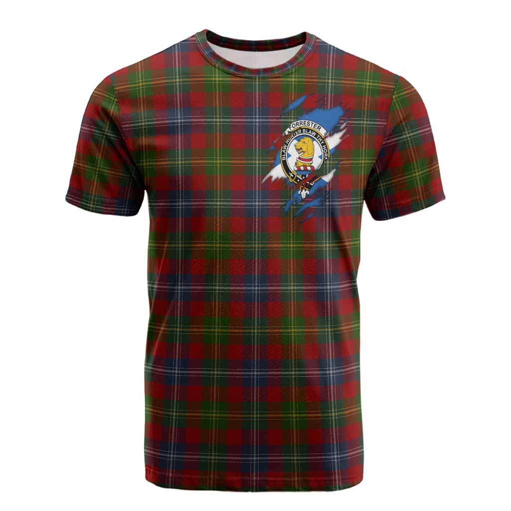 Forrester (Foster) Clan Crest In Me Tartan Cotton T-shirt Scotland Flag Style