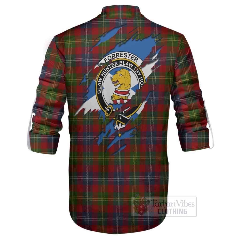 Forrester (Foster) Clan Crest In Me Tartan Ghillie Shirt Scotland Flag Style