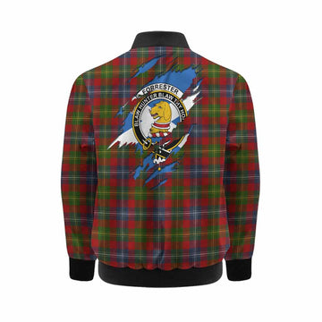 Forrester (Foster) Clan Crest In Me Tartan Kid Bomber Jacket Scotland Flag Style
