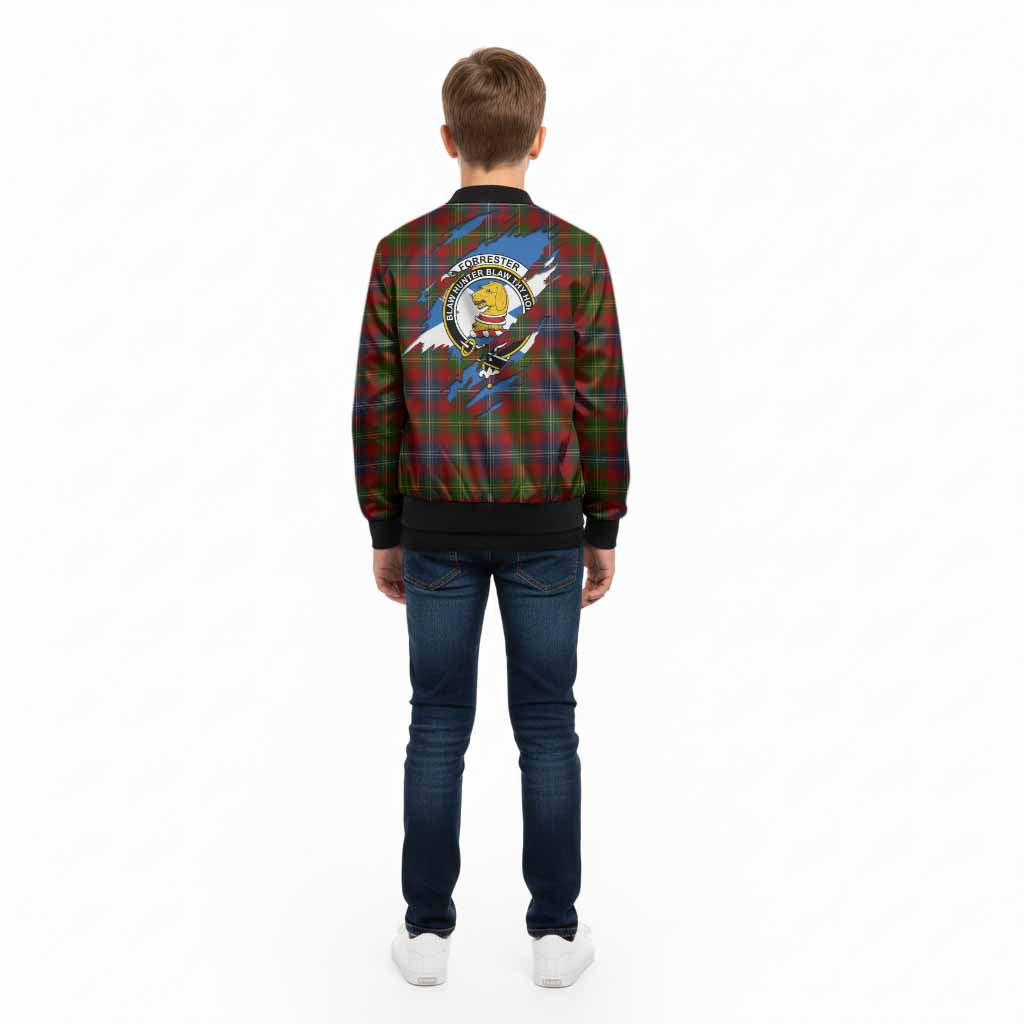 Forrester (Foster) Clan Crest In Me Tartan Kid Bomber Jacket Scotland Flag Style